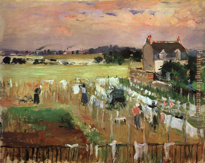 Hanging out the Laundry to Dry painting - Berthe Morisot Hanging out the Laundry to Dry art painting